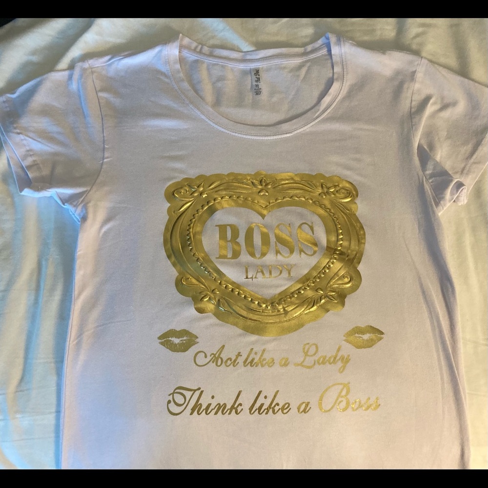 White Boss Lady T Shirt with 1/4 Length Sleeve